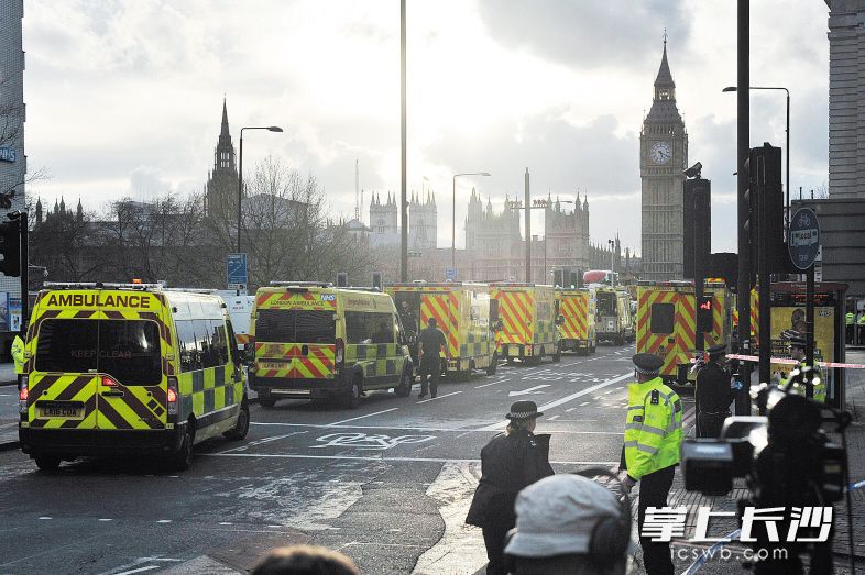 3月22日，救护车在英国议会大厦外待命。