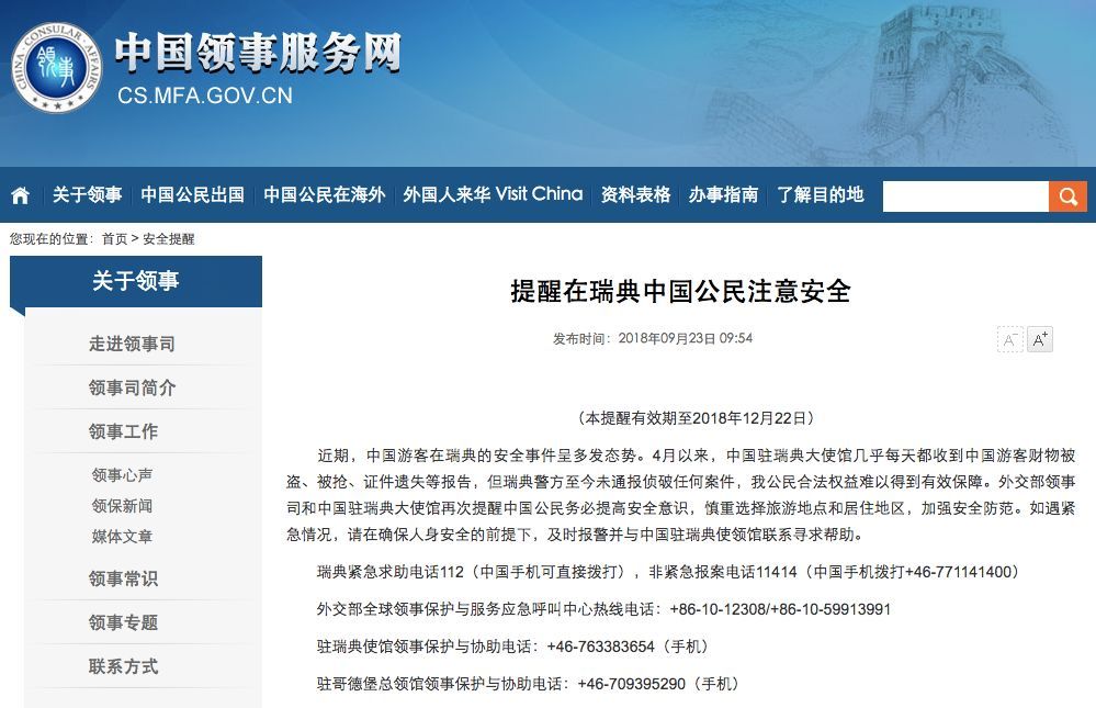 外交部中国领事服务网截图