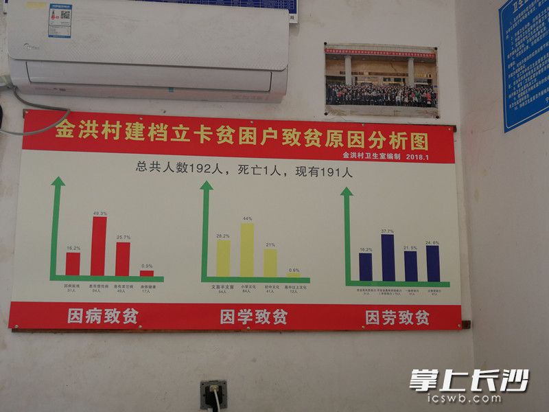 在周白龙卫生室的墙上，挂了一张该村建档立卡贫困户致贫原因分析图。记者 张禹 摄
