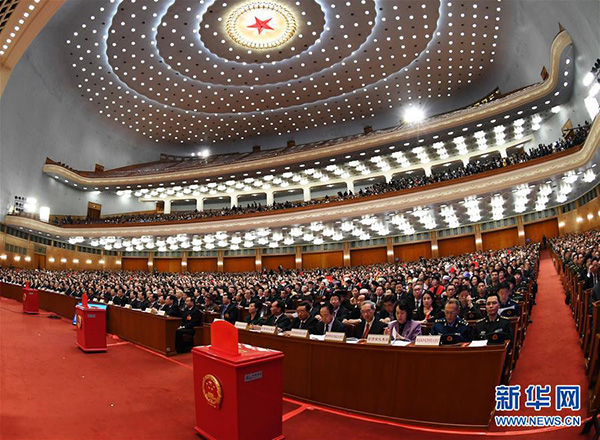 3月11日，十三届全国人大一次会议在北京人民大会堂举行第三次全体会议。