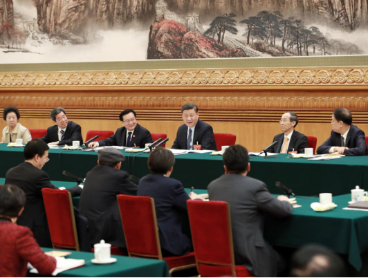 3月8日，中共中央总书记、国家主席、中央军委主席习近平参加十三届全国人大二次会议河南代表团的审议。
