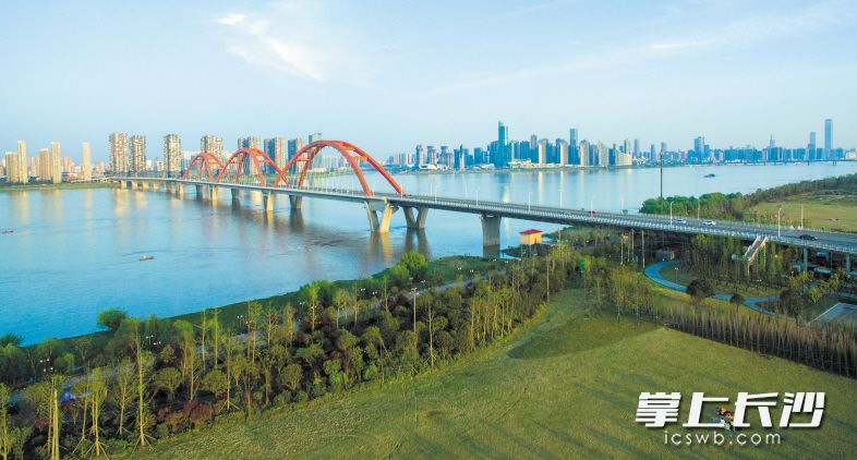 提质改造后的湘江风光带福元路大桥西段，成为人们又一散步游玩的好去处。