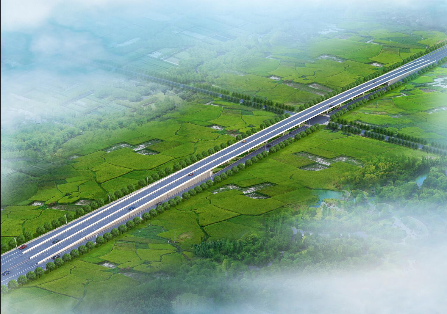 洞株城际公路（长沙段）改扩建工程主线效果图。