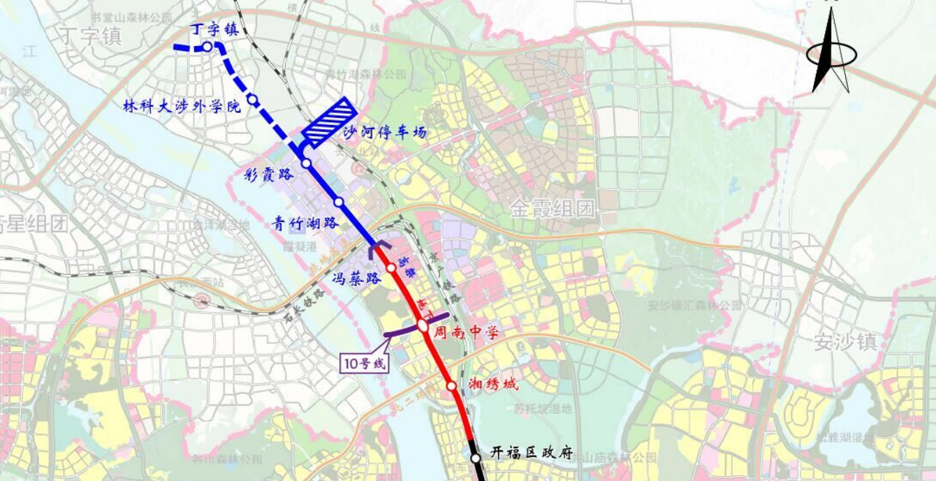 长沙市轨道交通1号线北延一期工程线路图。
