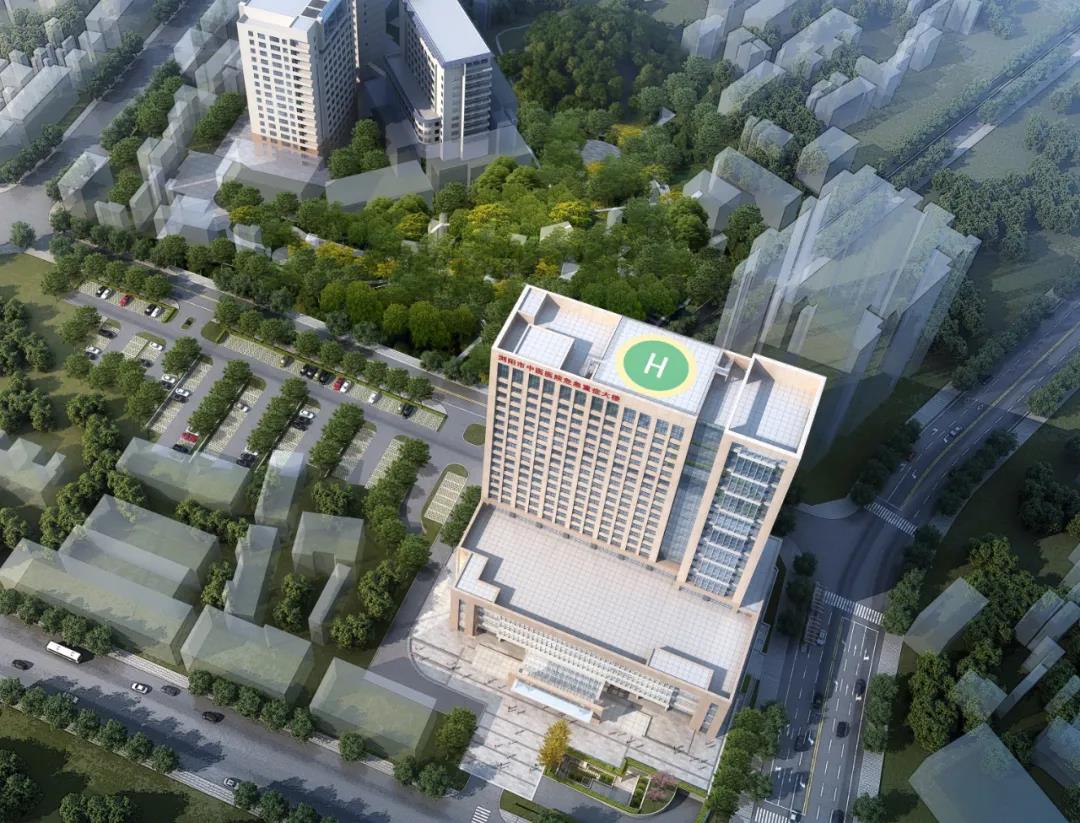 浏阳市中医医院危急重症大楼效果图，顶楼有直升机坪。医院 供图