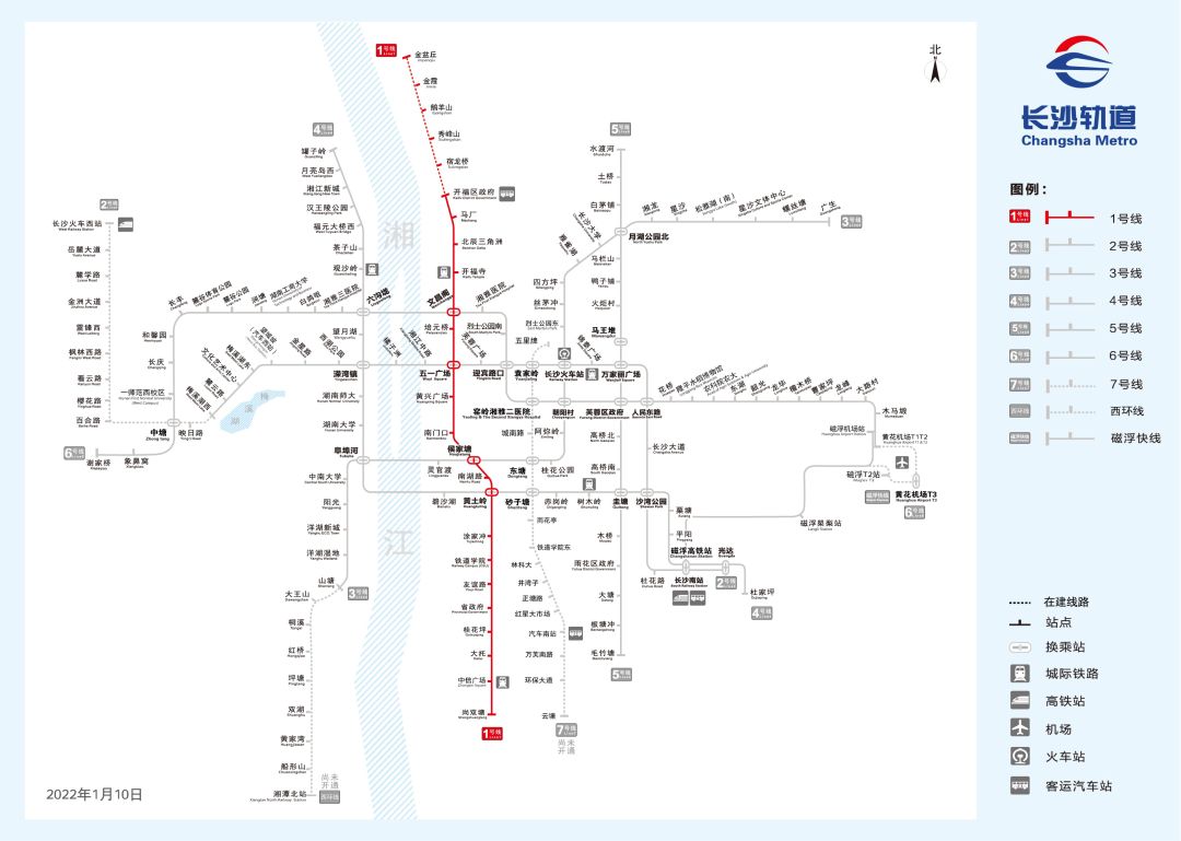 红色虚线为地铁1号线北延一期工程线路图