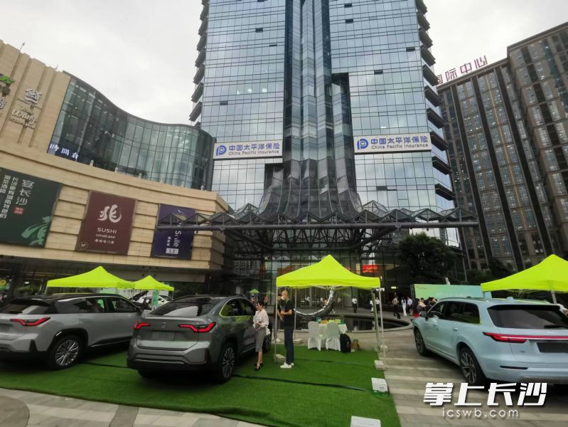 芙蓉区将新能源汽车展销搬进湖南第二高楼。   均为长沙晚报全媒体记者颜家文摄