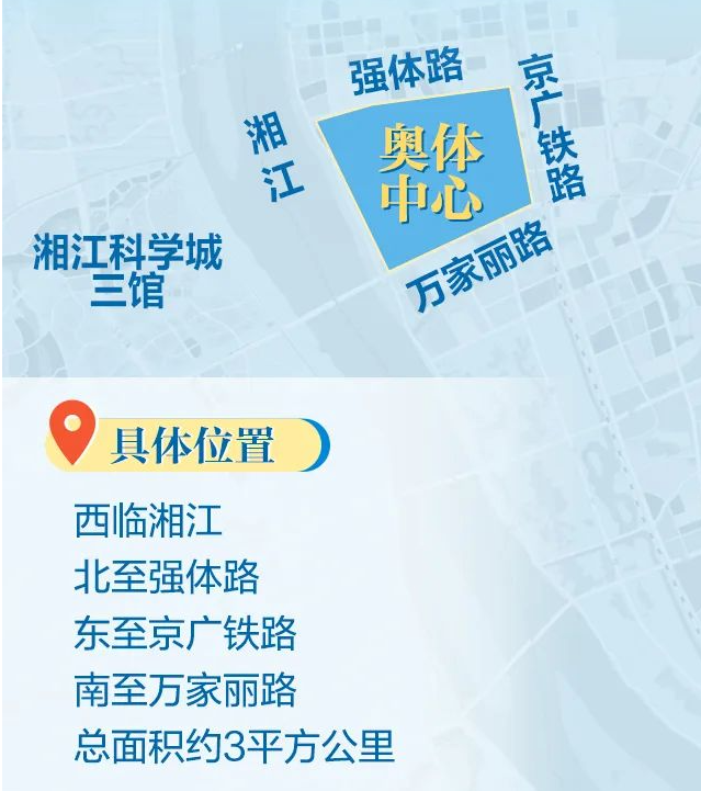 长沙奥体中心选址情况。 图片均来自于“湖南省人民政府网”微信公众号