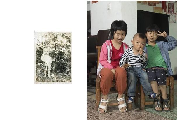 左：这是董华兴大儿子和二儿子小时候照片。  右：在董华兴家，孙辈们在玩耍。