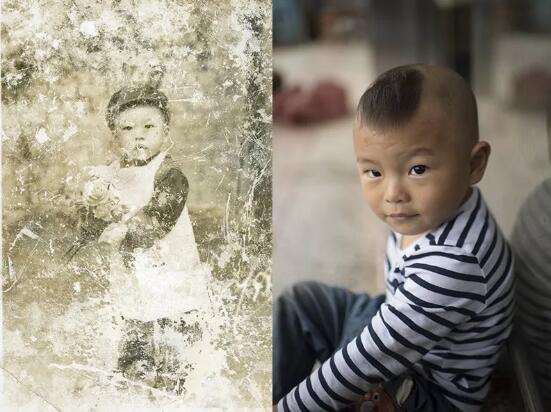 左：董华兴大儿子董劲小时候。  右：董劲的小儿子。
