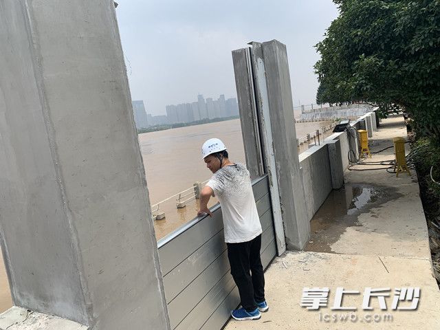湘江东岸首次采用装配式防洪墙，确保洪峰安全过境。长沙晚报全媒体记者 陈焕明 摄