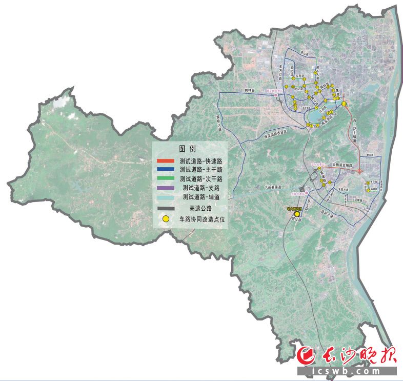 湖南湘江新区“100平方公里城市范围的开放道路”项目示意图。