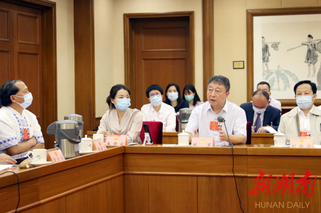 (5月24日上午，湖南代表团在驻地继续分组审查计划报告和预算报告。以上图片均为湖南日报记者 罗新国 摄)