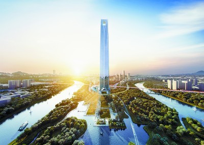 马栏山视频文创产业园里正在建设中的“星城光塔”效果图，建成后将成为湖南文创产业地标。资料图片