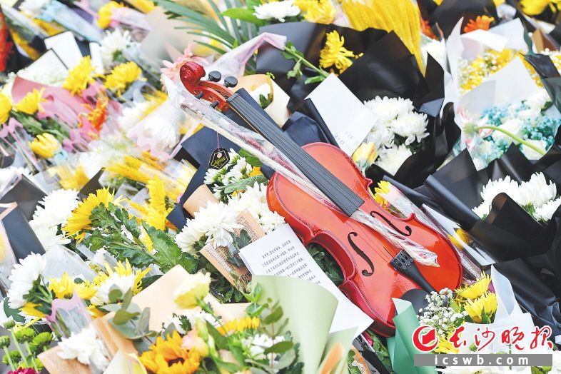 　　市民为袁老送来一把小提琴。长沙晚报全媒体记者 王志伟 摄